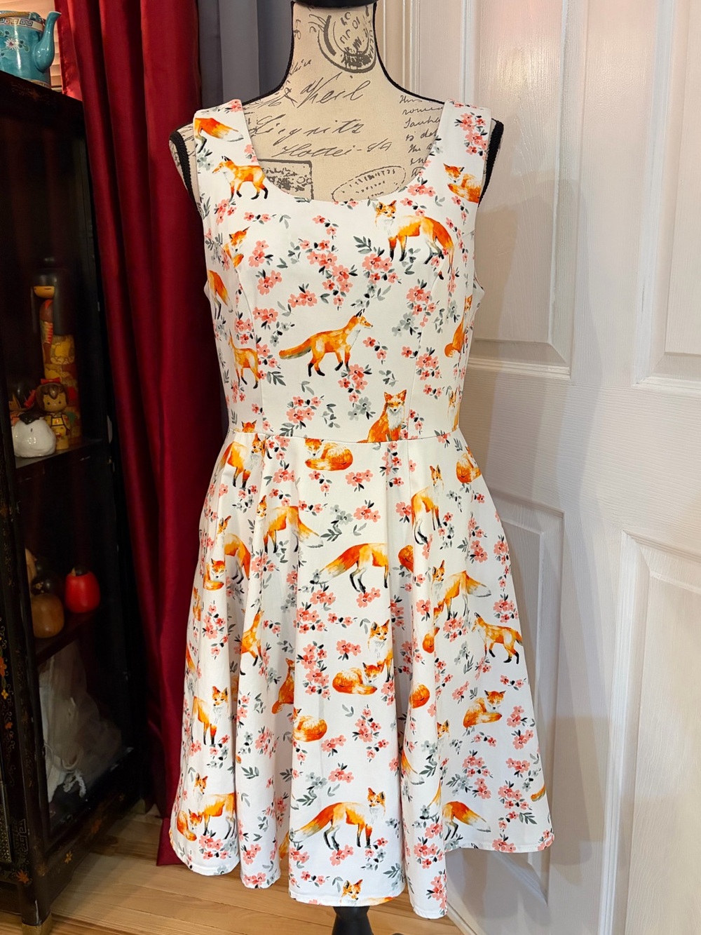 Y2K-Vintage IXIA ModCloth Fit-and-Flare Multicolor Floral Fox Print Dress